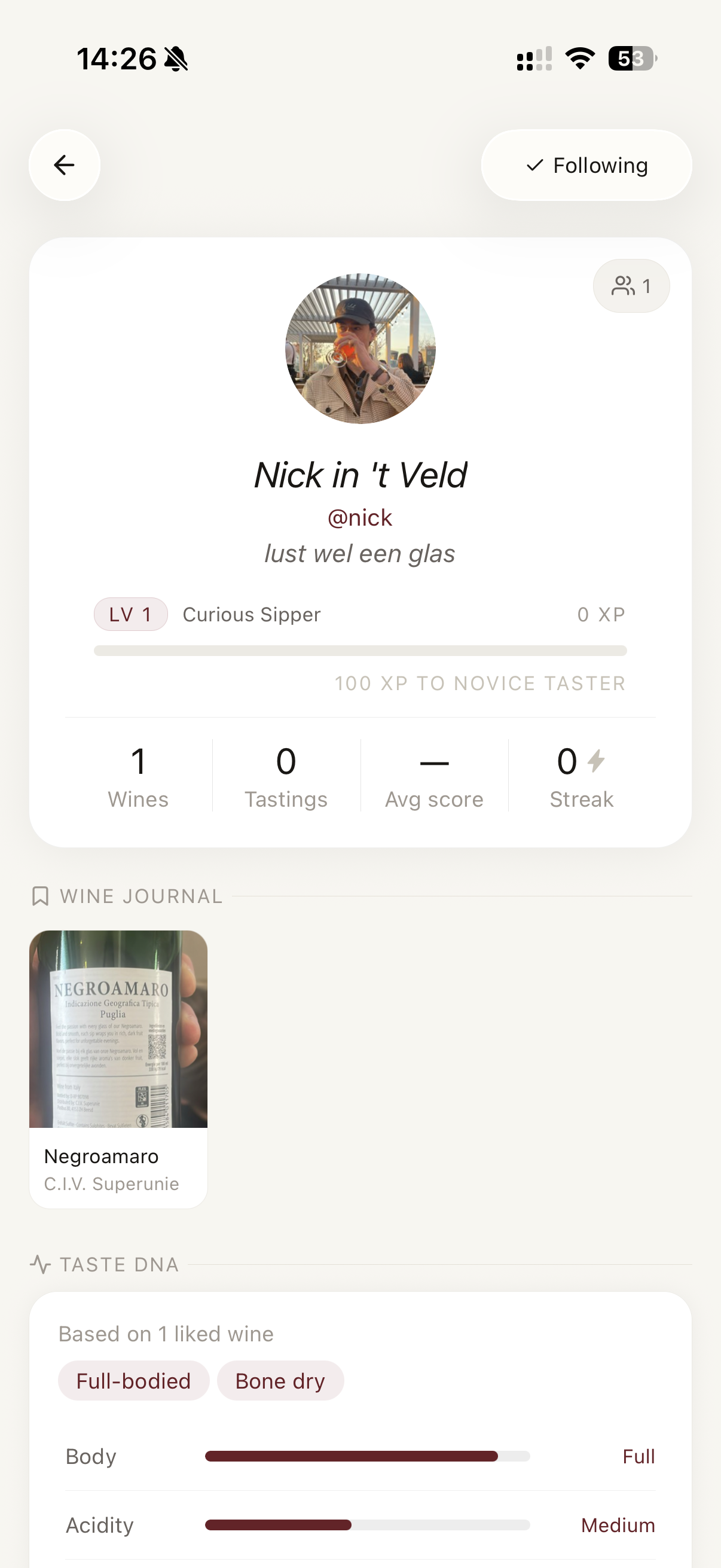 Friend profile in SomeWine