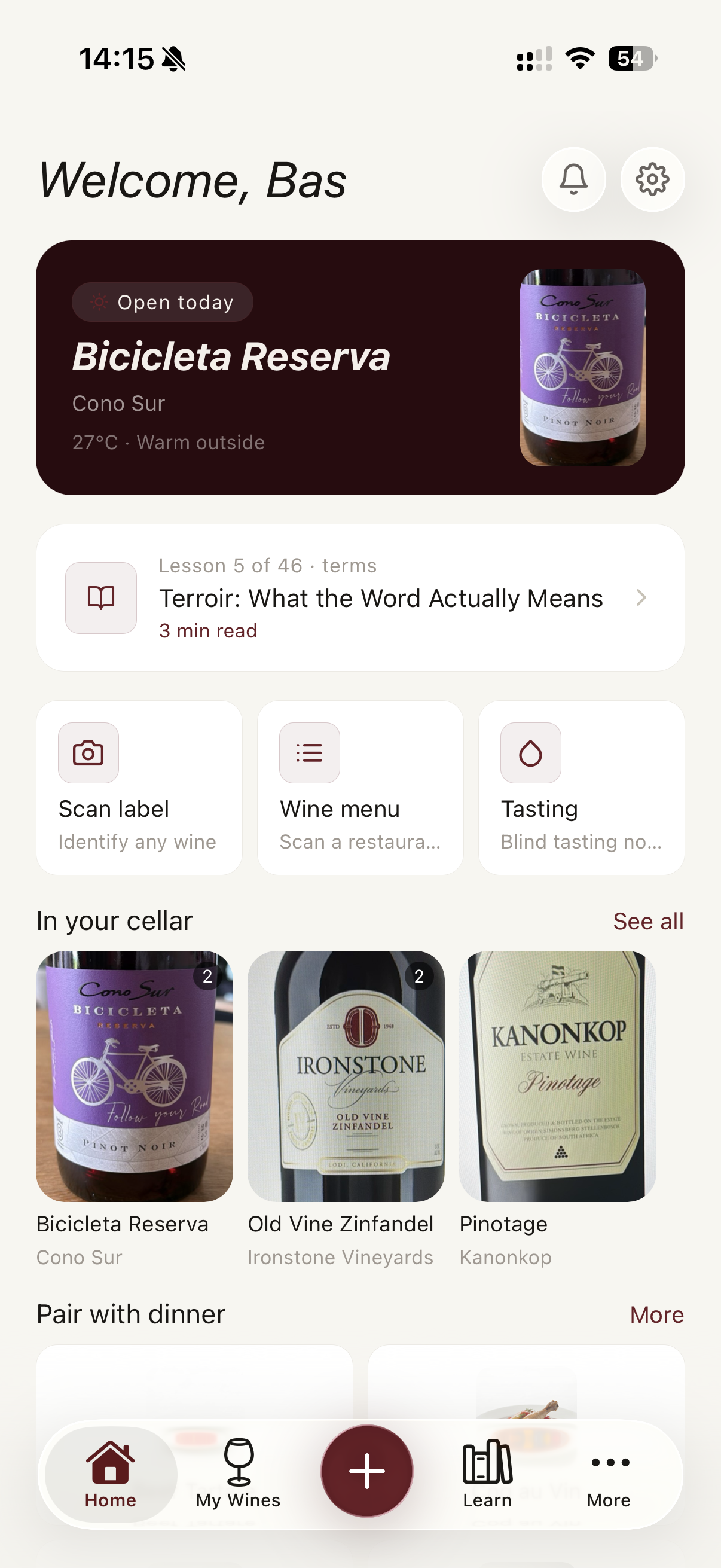 SomeWine home screen