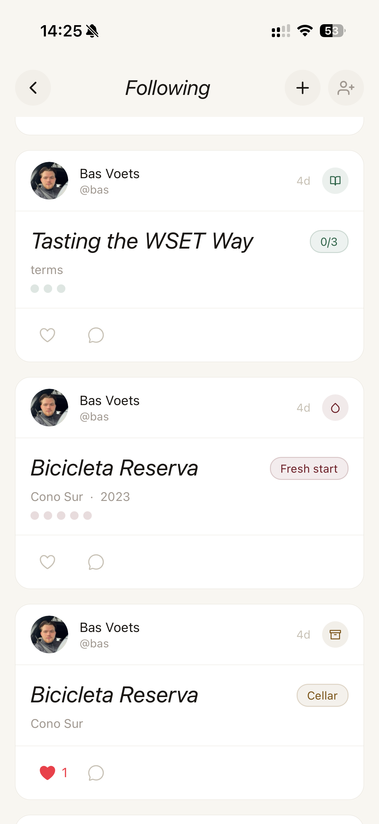 Social feed in SomeWine